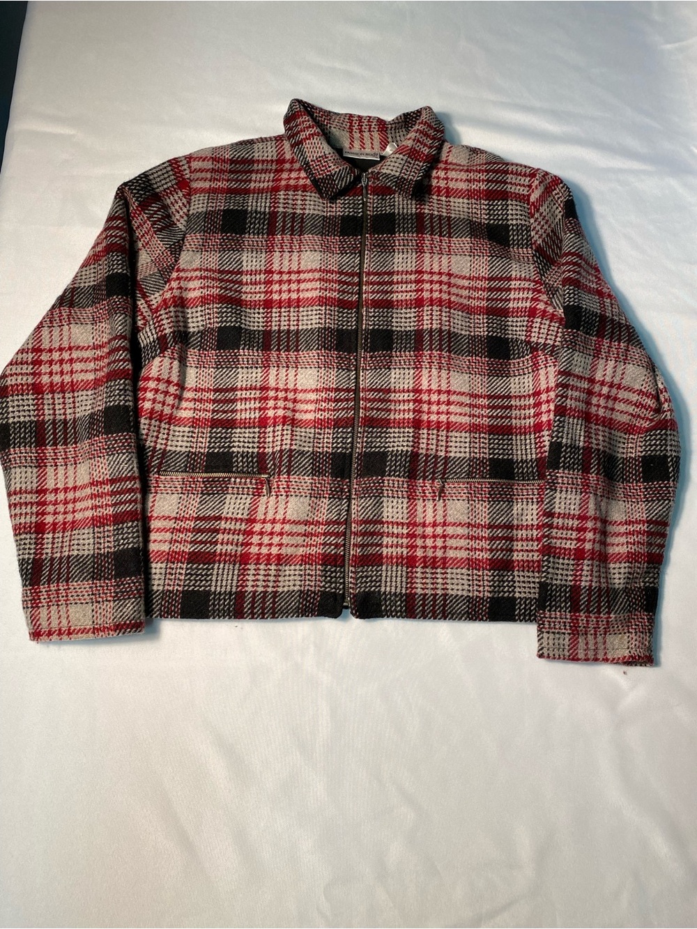 Fashion Bug Wool Red & Black Plaid Zip-Front Jacket Vintage